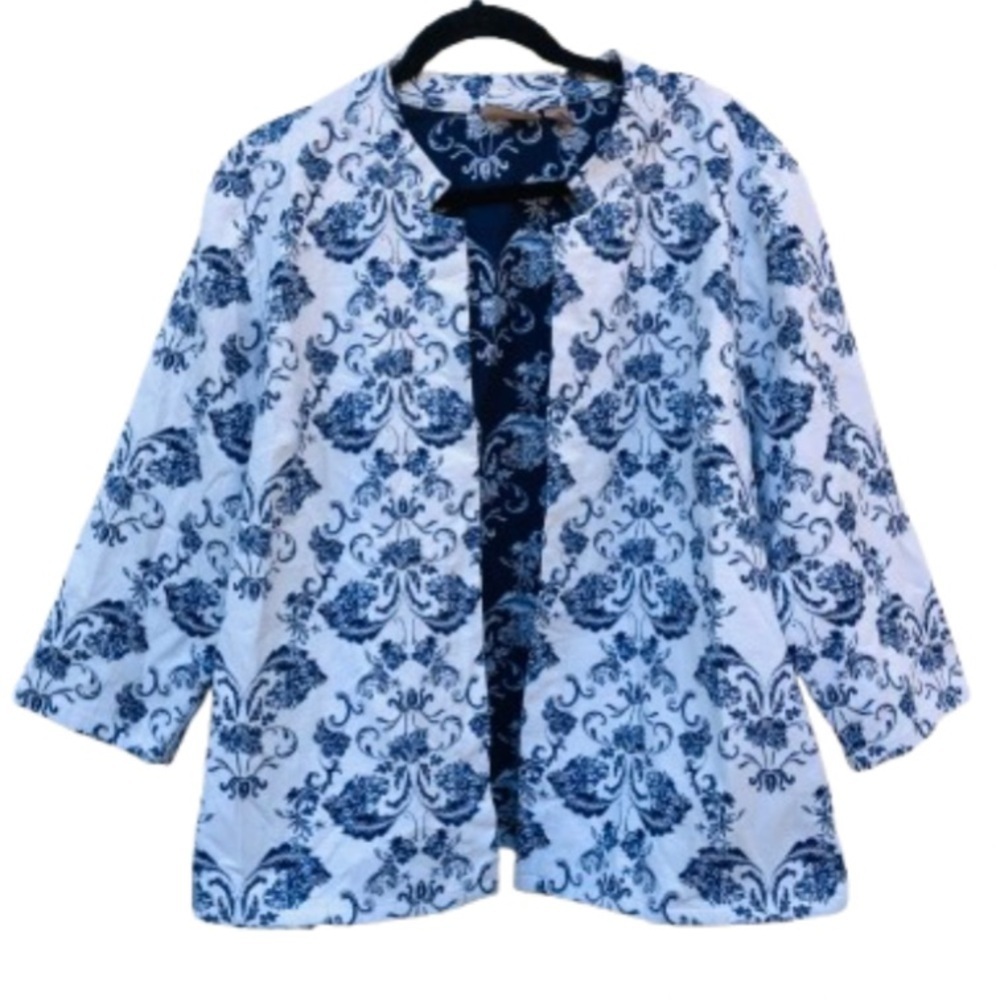 Chico’s floral jacquard open blazer jacket XL 16